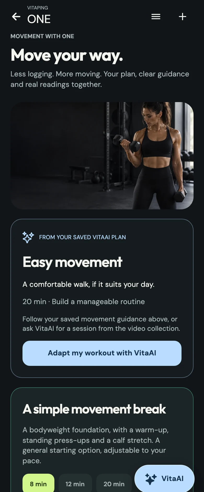 ONE guided-workout interface with example content